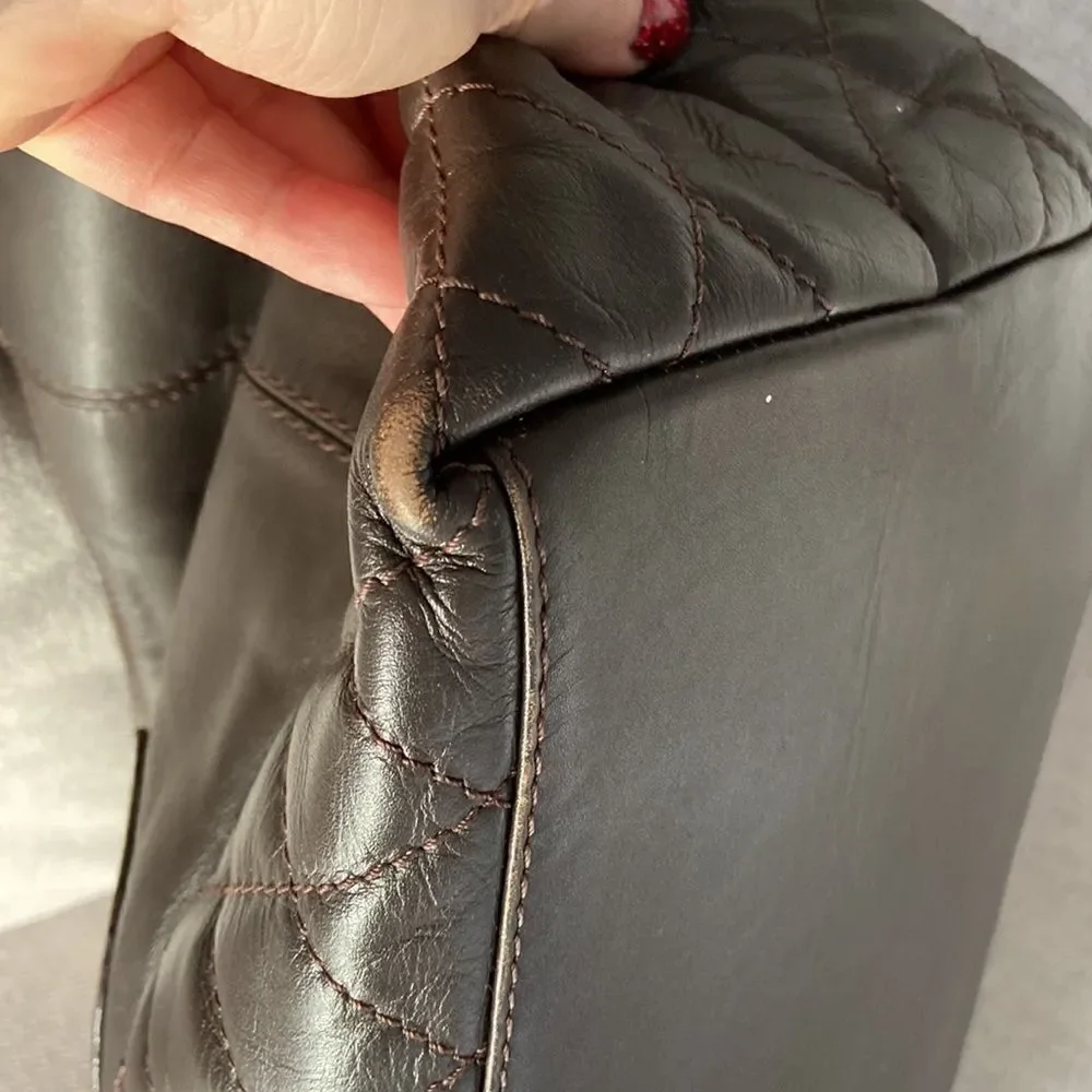Chanel Lamb skin should’ve back zipper closure silver details chocolate color